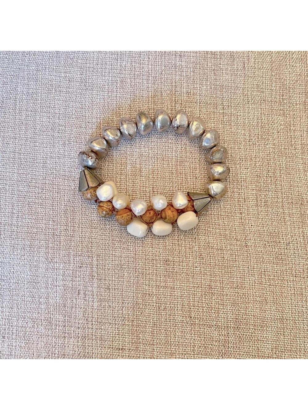Silver & Brown Beaded Bracelet – Casual Boho Layering Accessory